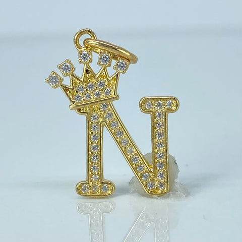 Dije Letra N Corona Circones Blancos Oro amarillo 2,15 Gr / 2,8 Cm *