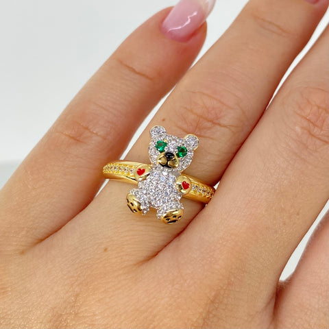 Anillo Oso Circones Blancos Oro amarillo y Oro blanco 18k / Talla 7 3/4 / 4,64 Gr