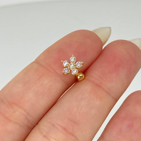 Piercing Flor Circones Blancos / Oro Amarillo 18k (Joya) / 0,57gr / 1cm / (Oreja) *
