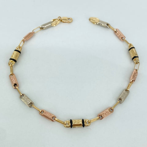 Pulso Rustico VS Cauchos Negros Tres oros 18k 4,32 Gr / 21 Cm  *