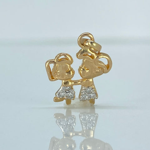 Dije Beso Circones Blancos Oro amarillo y Oro blanco 18k 1,35 Gr / 1,9 Cm  *