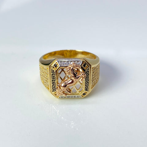 Anillo Caballo Circones Blancos Tres oros 18k / Talla 10 3/4 / 9,57 Gr