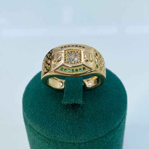 Anillo CT Circones Blancos y Verdes  Oro amarillo 18k / Talla 9 3/4 / 7,44 Gr