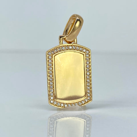 Dije Placa Circones Blancos En El Borde Oro amarillo 18k 3,95 Gr / 3 Cm