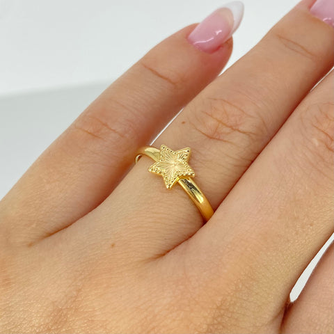 Anillo Estrella Diamantada Oro amarillo 18k / Talla 6 1/2 / 1,18 Gr