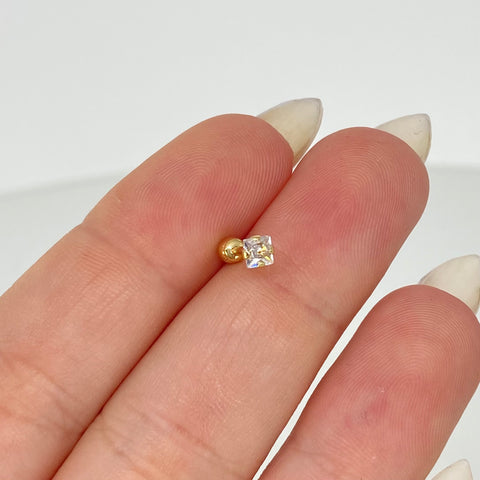 Piercing Circon Blanco 3mm / Oro Amarillo 18k (Joya) / 0,27gr / 1.1cm / (Oreja) *