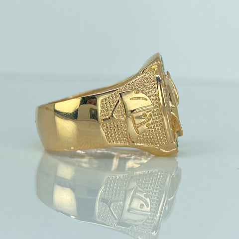 Anillo Caballo Circones Blancos Verdes Oro amarillo 18k / Talla 10 1/2 / 6,85 Gr