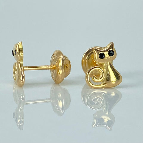 Topos Gato Circones Negros Oro amarillo 18k 1 Gr / 6 mm  *