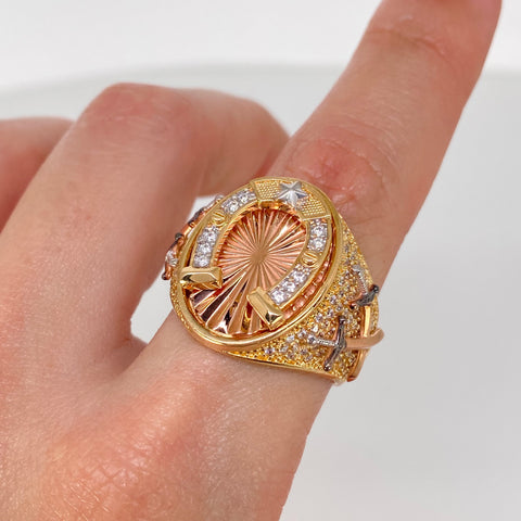 Anillo Herradura Circones Blancos Tres oros / Talla 10 1/4 / 13 Gr *