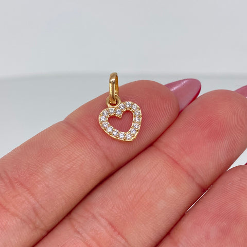 Dije Corazon Circones Blancos Oro amarillo 0,7 Gr / 1,5 Cm