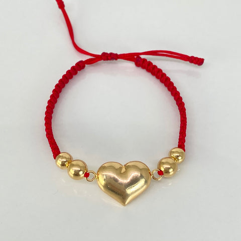 Pulsera tejida Herraje Corazon BL 6/5mm 4uni Hilo Rojo Oro amarillo 18k 1,84 Gr *