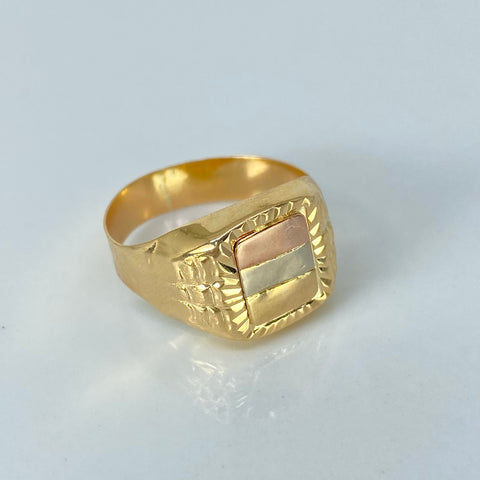 Anillo Sello Tres Lineas Tres oros 18k / Talla 11 / 3,1 Gr *
