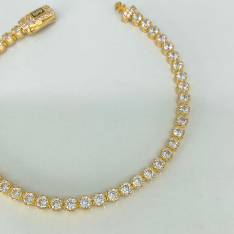 Pulso ● Monaco Circones Blancos Oro amarillo 18k +3 / 9,85 Gr / 3,5 mm / 18 Cm *