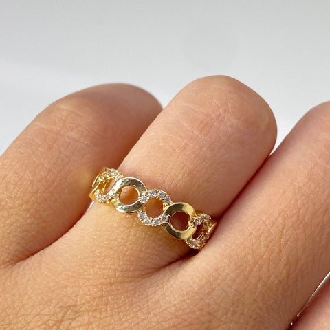 Anillo Cubano Circones Blancos Oro amarillo 18k / Talla 7 / 2,10 Gr