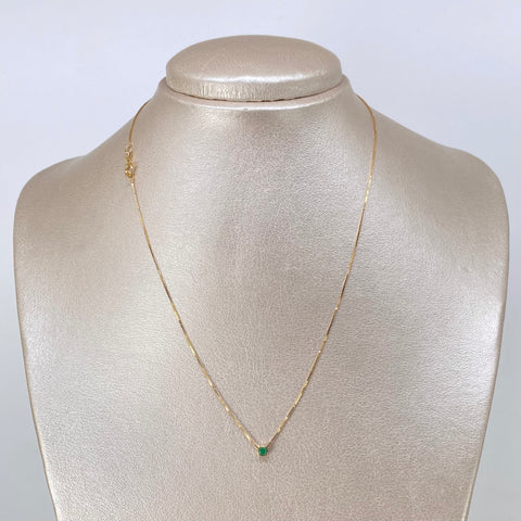 Set Cadena ● Veneciana + Dije Punto De Luz Esmeralda Oro amarillo 18k 1,15 Gr / 0,5 mm / 40 Cm †