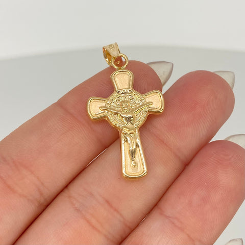 Dije Cruz Cristo San Benito Oro amarillo 18k 1,65 Gr / 3,5 Cm *