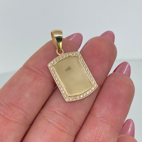 Dije Placa Rectangular Circones Blancos Oro amarillo 2,7 Gr / 3 Cm