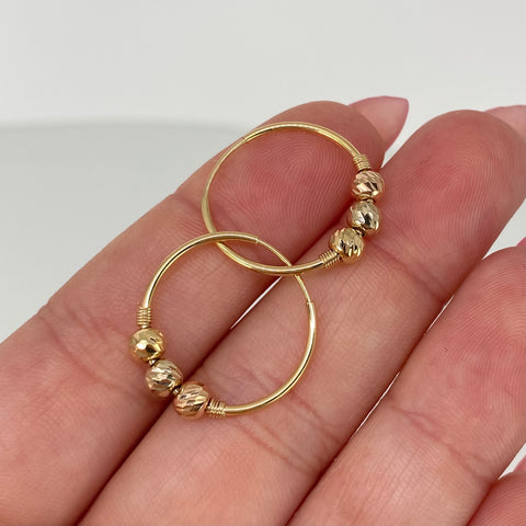 Candongas Imperdibles Bolas Diamantadas 4mm Tres oros 18k 1,52 Gr