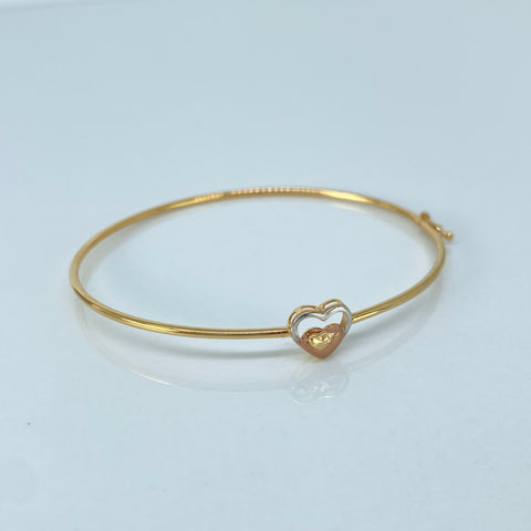 Pulso ● Aro Corazon Articulable Diamantado Tres oros 18k +3 / 3,05 Gr / 1,5 mm / 18 Cm