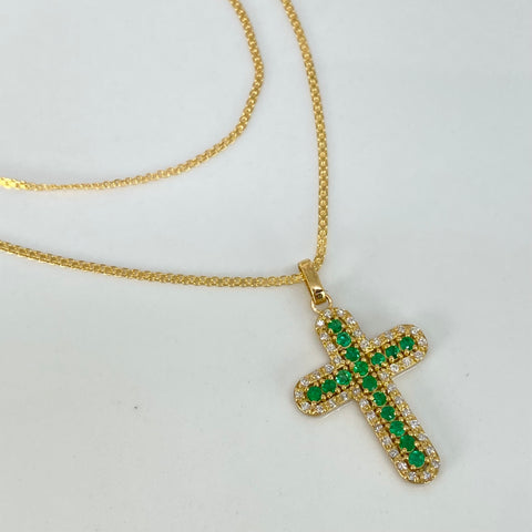 Set Cadena China + Dije Cruz 32 Pts Esm / 20 Pts Dte Oro amarillo 18k 4,20 Gr / 1 mm / 50 Cm †
