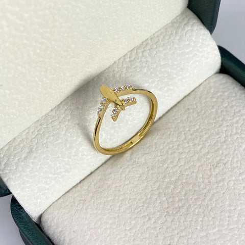 Anillo Avión Circones Blancos Oro amarillo 18k / Talla 5 3/4 / 1,35 Gr *