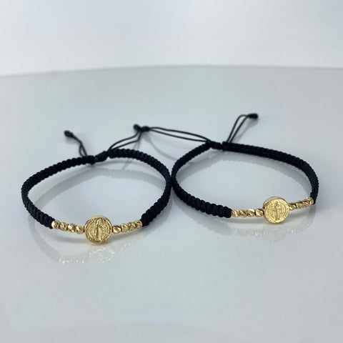 Pulsera tejida Pareja San Benito / BD 8uni 3mm / Hilo Negro Oro amarillo 1,25 Gr *