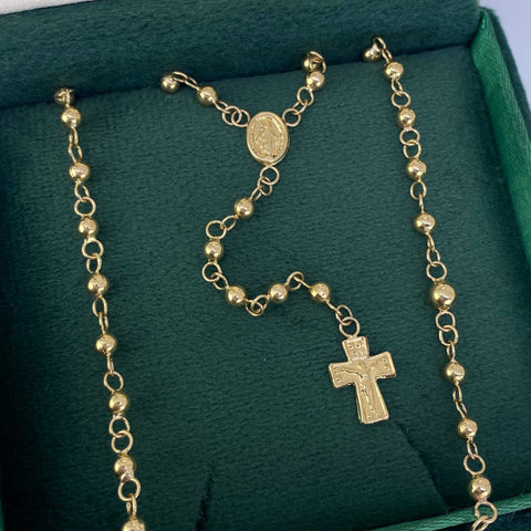 Rosario Bola Lisa 3mm Virgen Milagrosa Oro amarillo 18k 6,62 Gr / 45 Cm