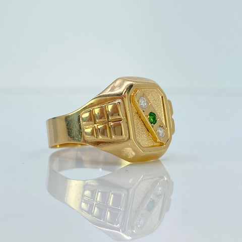 Anillo Circones Diagonal Verdes Y Blancos Oro amarillo 18k / Talla 8 3/4 / 4,18 Gr