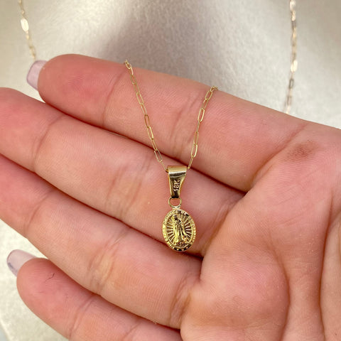 Set Cadena ● Mini Cajón + Dije Virgen Guadalupe Oro amarillo 18k 1,30 Gr / 1 mm / 45 Cm *