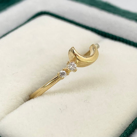 Anillo Media Luna Circones Blancos Oro amarillo 18k / Talla 7 / 1,40 Gr †