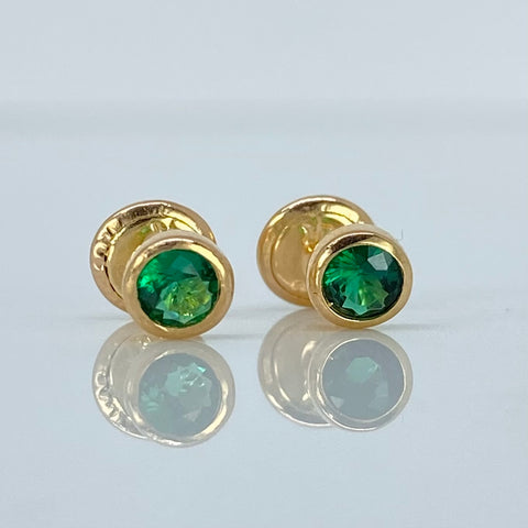 Topos Bisel Circon Verde Oro amarillo 18k 0,85 Gr / 5 mm †