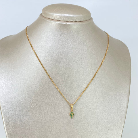 Cadena ● Cubana + Dije Esmeralda Oro amarillo 18k 1,9 Gr / 1,5 mm / 45 Cm *