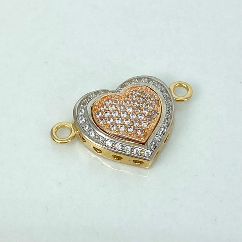 Herraje Corazon Circones Blancos Tres oros 18k 2,67 Gr / 2,5 Cm *