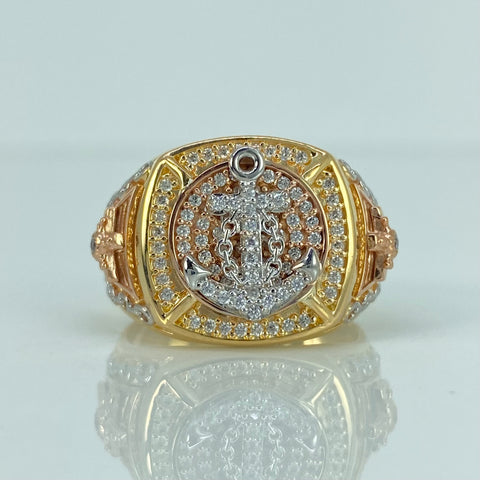 Anillo Ancla Circones Blancos Tres oros 18k / Talla 9 3/4 / 9,15 Gr †
