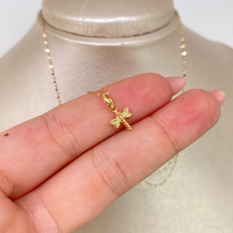 Set Cadena  Crispeta + Dije Libelula Oro amarillo 18k 0,7 Gr / 1 mm / 50 Cm *