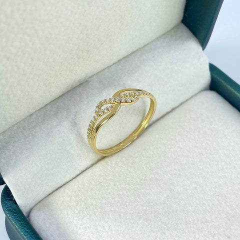 Anillo Entrelazado Circones Blancos Oro amarillo 18k / Talla 7 3/4 / 1,37 Gr
