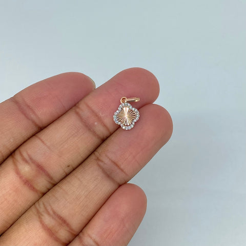 Dije Trebol Diamantado Circones Blancos Oro blanco y Oro rosa 0,75 Gr / 1,6 Cm