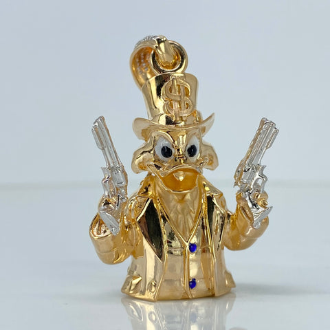 Dije Caricatura Arma Pistolas Circones Azules Y Blancos Oro amarillo y Oro blanco 18k 18,55 Gr / 5,5 Cm *