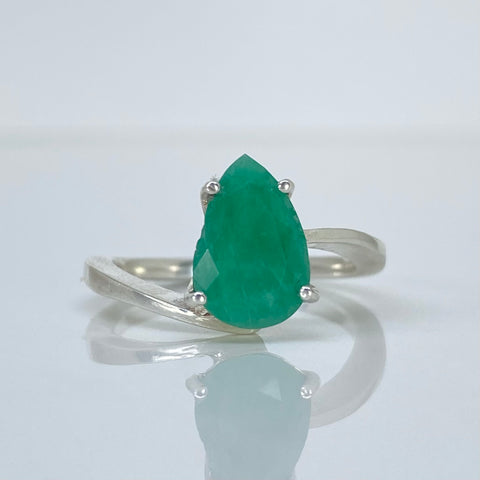 Anillo Lagrima Esmeralda 2.0Ct / Talla 8 1/2 Plata 925 4,05 Gr *