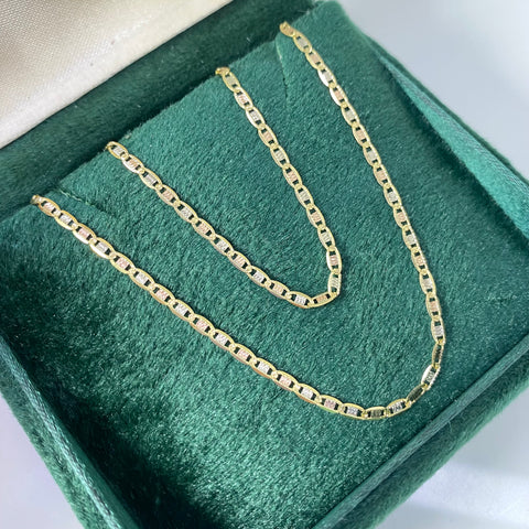 Cadena Italy Plana Diamantada Tres oros 18k 3,0 Gr / 2 mm / 40,5 Cm *