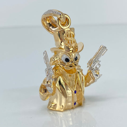 Dije Caricatura Arma Pistolas Circones Azules Y Blancos Oro amarillo y Oro blanco 18k 18,55 Gr / 5,5 Cm *