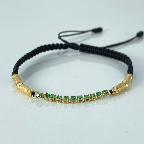 Pulsera tejida Herraje Circones Verdes / BD 6uni 3mm / Cilindros Hilo Negro Oro amarillo 1,38 Gr †