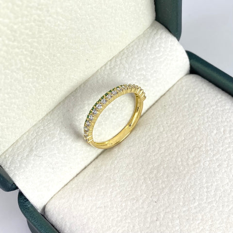 Anillo Circones Blancos Y Verdes Oro amarillo 18k / Talla 7 / 1,76 Gr *