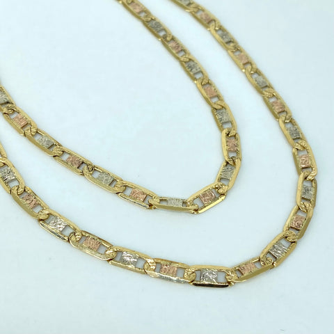 Cadena ● Escalera Plana Diamantada Tres oros 18k 18,35 Gr / 3,8 mm / 60 Cm *