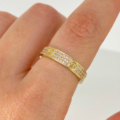 Anillo Tornillos CT Circones Blancos Oro amarillo 18k / Talla 8 / 3,65 Gr