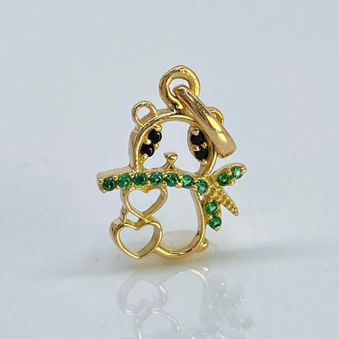Dije Silueta Oso Circones Verdes Y Negros Oro amarillo 18k 1,06 Gr / 2 Cm  *