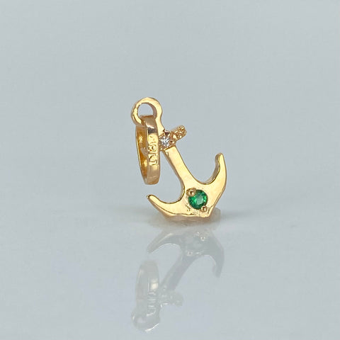 Dije Ancla Circones Blancos Verde Oro amarillo 18k 0,67 Gr / 1,8 Cm  *