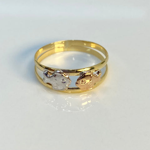 Anillo Niña Peces Doble Linea Tres oros 18k / Talla 5 1/4 / 1,16 Gr *