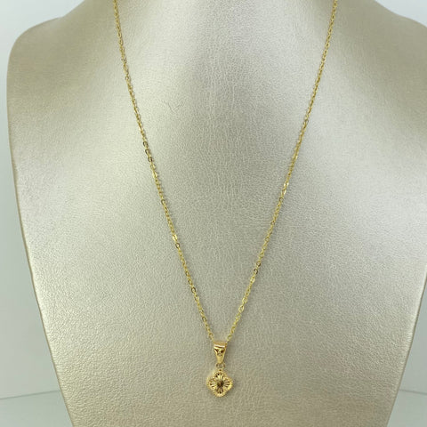 Set Cadena ● Aro Seguido + Dije Trebol Oro amarillo 18k 1,22 Gr / 1,4 mm / 45 Cm *