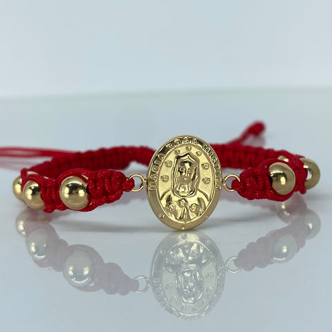 Pulsera tejida Herraje Rosa Mistica / BL 6mm 6uni / Hilo Rojo Oro amarillo 18k 2,35 Gr *
